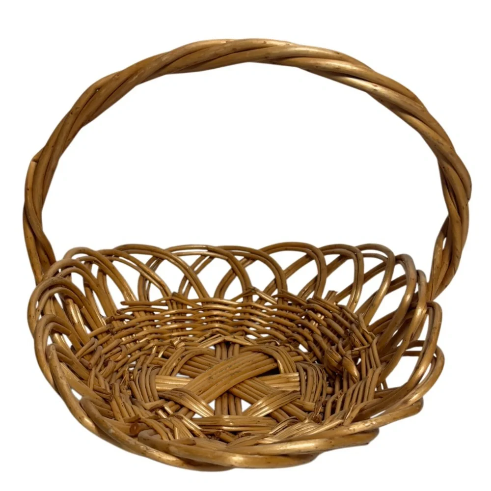 Vintage Gathering Basket Antique Woven Hand Crafted Natural Boho Country Cottage